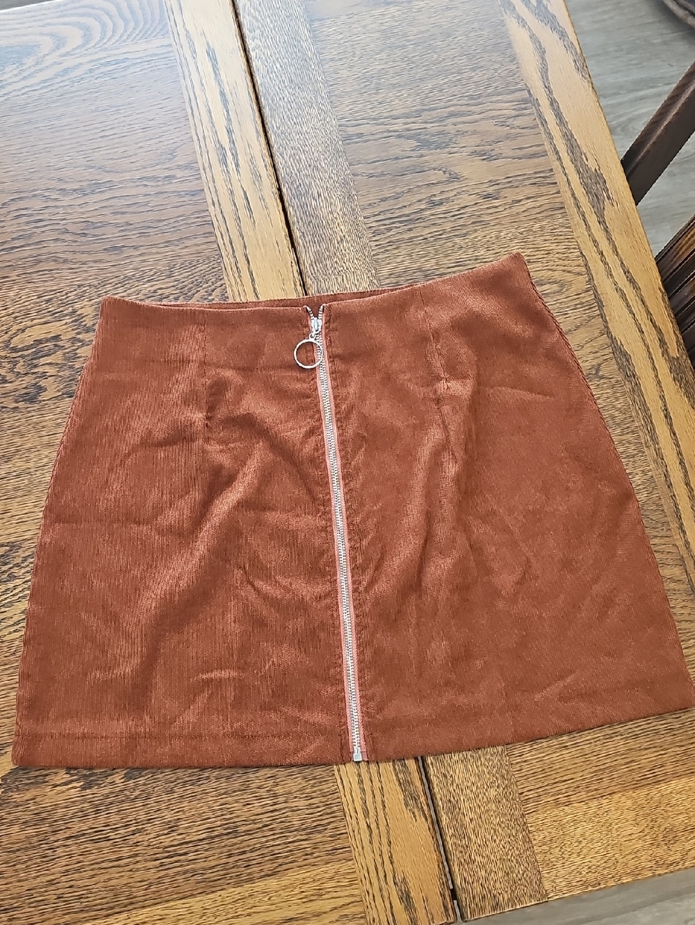 SHEIN Rust Corduroy Zip-Front Mini Skirt